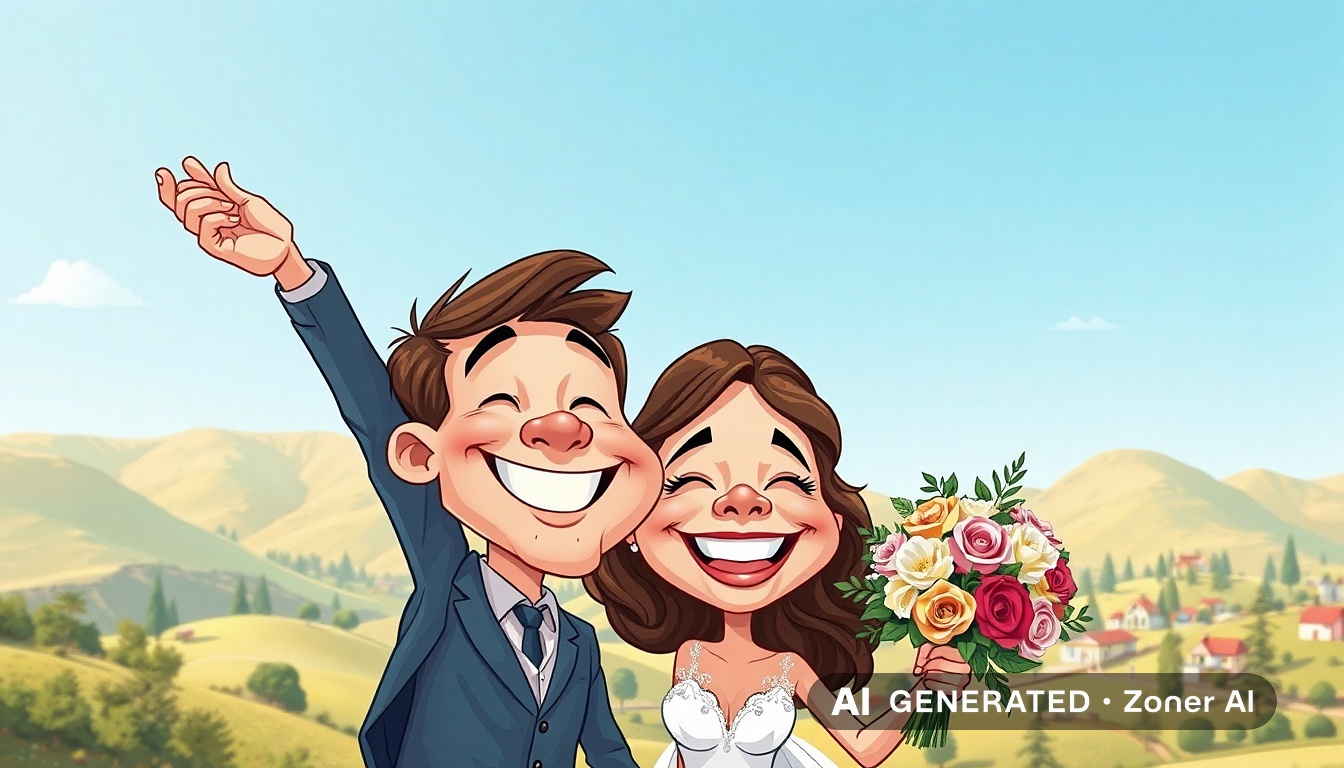 Vkusná karikatúra vo forme svadobného oznámenia